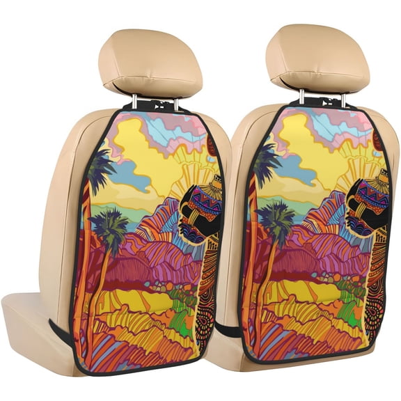 Xecao Beautiful African Woman Pattern Car Seat Back Protector 2 Pack Large Capacity Pocket, Kick Mats Back Seat Protector