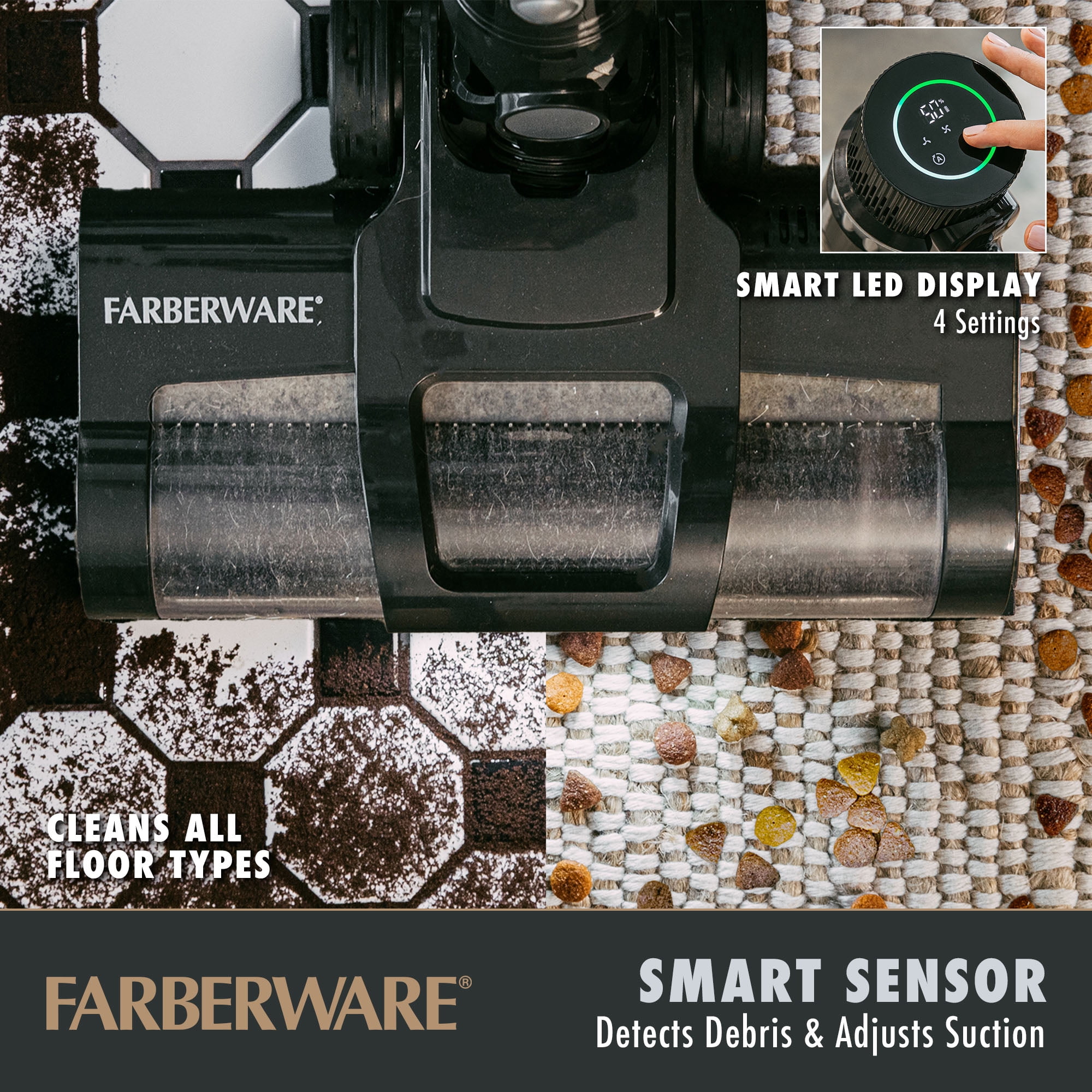 Farberware Cordless Platinum Stick Vacuum Cleaner, Smart Sensor Technology for Carpet and Hard Floors, Bendable Design, Converts to Handheld Vacuum