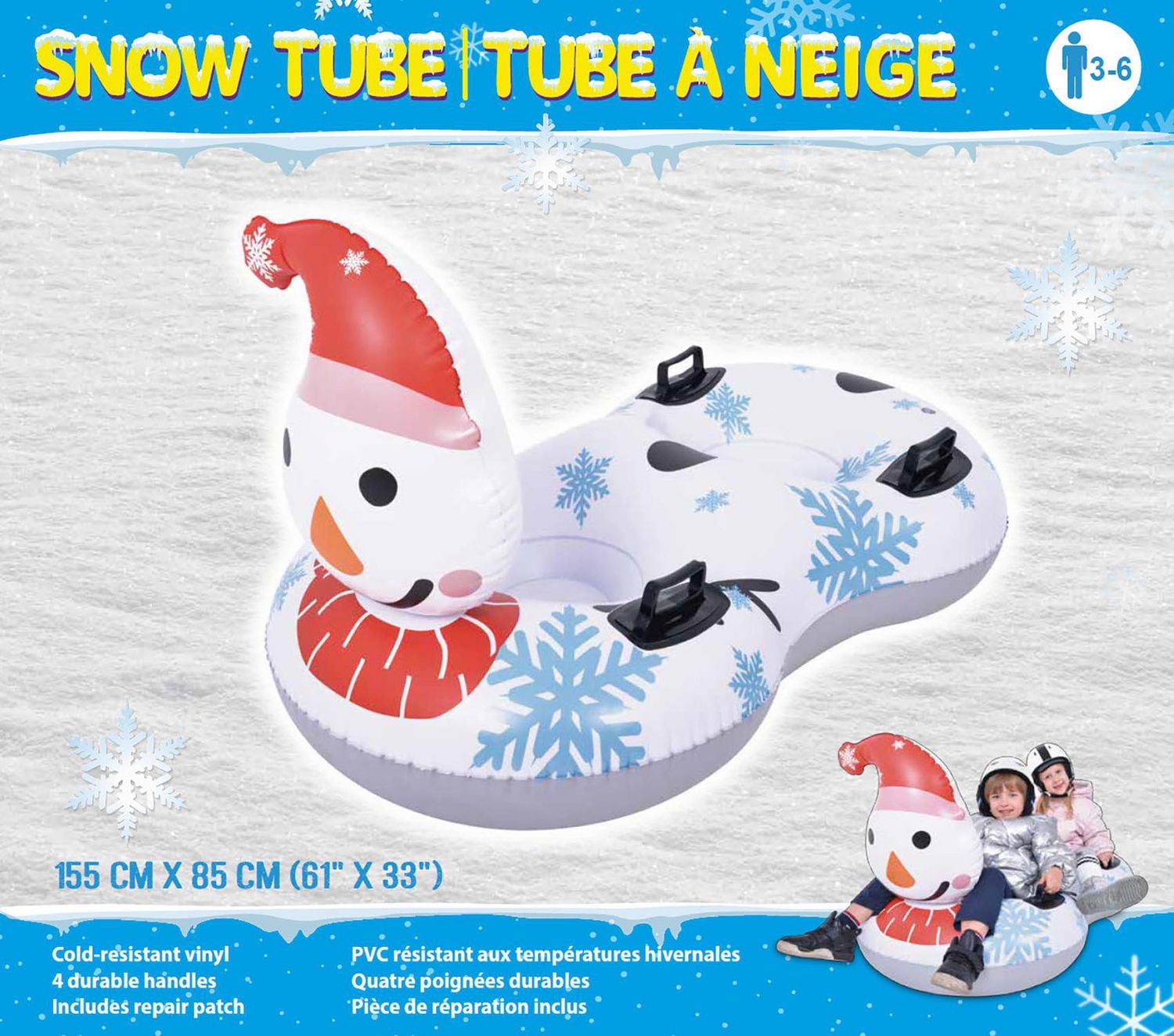 Pathfinder Unisex Inflatable Snowman Dual 2 person snow tube for ages 3 years +
