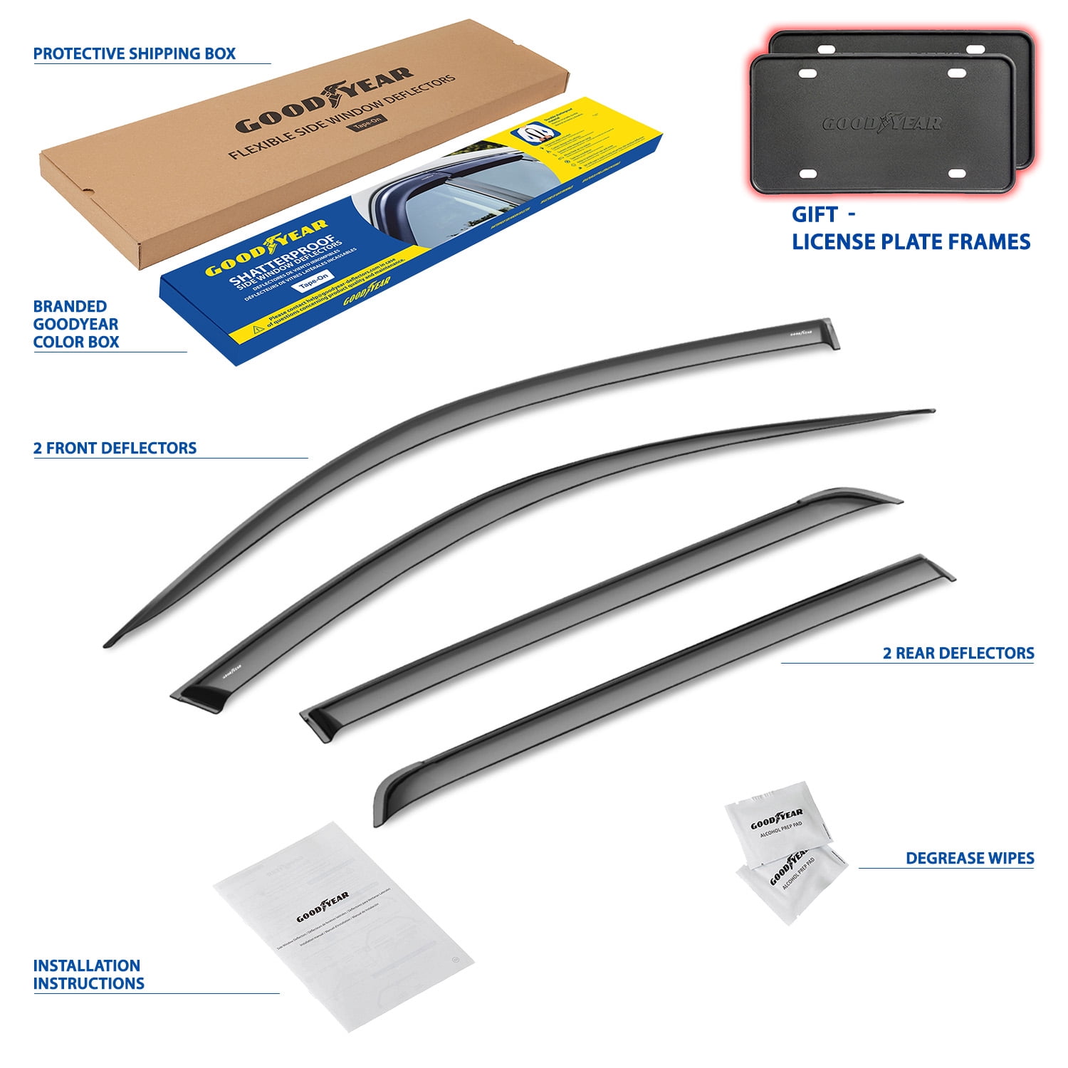 Goodyear Shatterproof Window Deflectors for Honda Pilot 2023-2025, Tape-on Rain Guards, Window Visors, Vent Deflector Visor, Car Accessories, 4 pcs. - GY008783