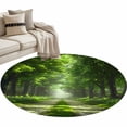 thumbnail image 2 of 4ft Round Rug, Green Trees Non-Skid Rubber Backing Large Area Rugs - Living Room Bedroom Home Office, Forest Art Decor Spring Summer Nature Leaf Indoor Floor Mat Carpets Washable Rug, 2 of 9