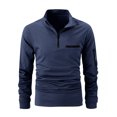 thumbnail image 4 of Men's Quarter Zip Polo Shirts Casual Lightweight Long Sleeve Top Mock Neck Stylish Summer Color Block Golf Slim Fit Shirts Navy 2XL, 4 of 4