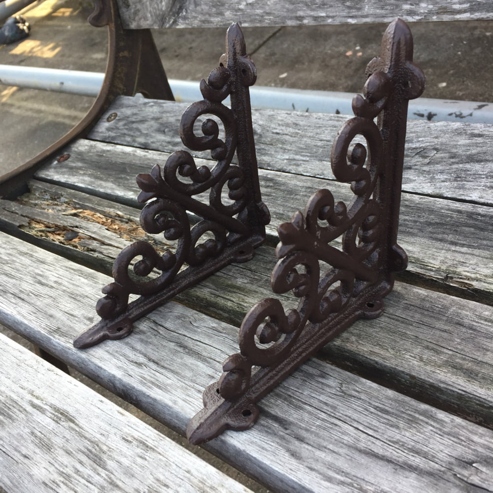 Details about   cast iron vintage rustic Victorian scroll shelf support brackets wall mounted 