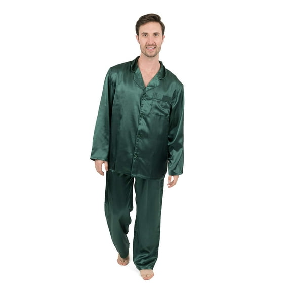 Leveret Mens Satin Pajamas Christmas 2 Piece Pajama Set Size Small-XXX-Large) (Green, XX-Large)