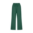 thumbnail image 4 of Bloomae Plus Size Capris Pants for Women Lightweight Cotton Linen Casual Summer 2025 Straight Wide Leg Loose Drawstring Elastic High Waist Cropped Trouser with Pockets A-Dark Green XL, 4 of 5