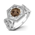 thumbnail image 2 of 6MM Round Smoky Quartz 925 Sterling Silver Hexagon Shape Geometric Women Wedding Ring, 2 of 3