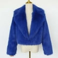 thumbnail image 5 of Olyvenn Womens Faux Fur Coat Lapel Open Front Cropped Fluffy Jacket Shaggy Fashion Warm Winter Outwear Coat Blue M, 5 of 6