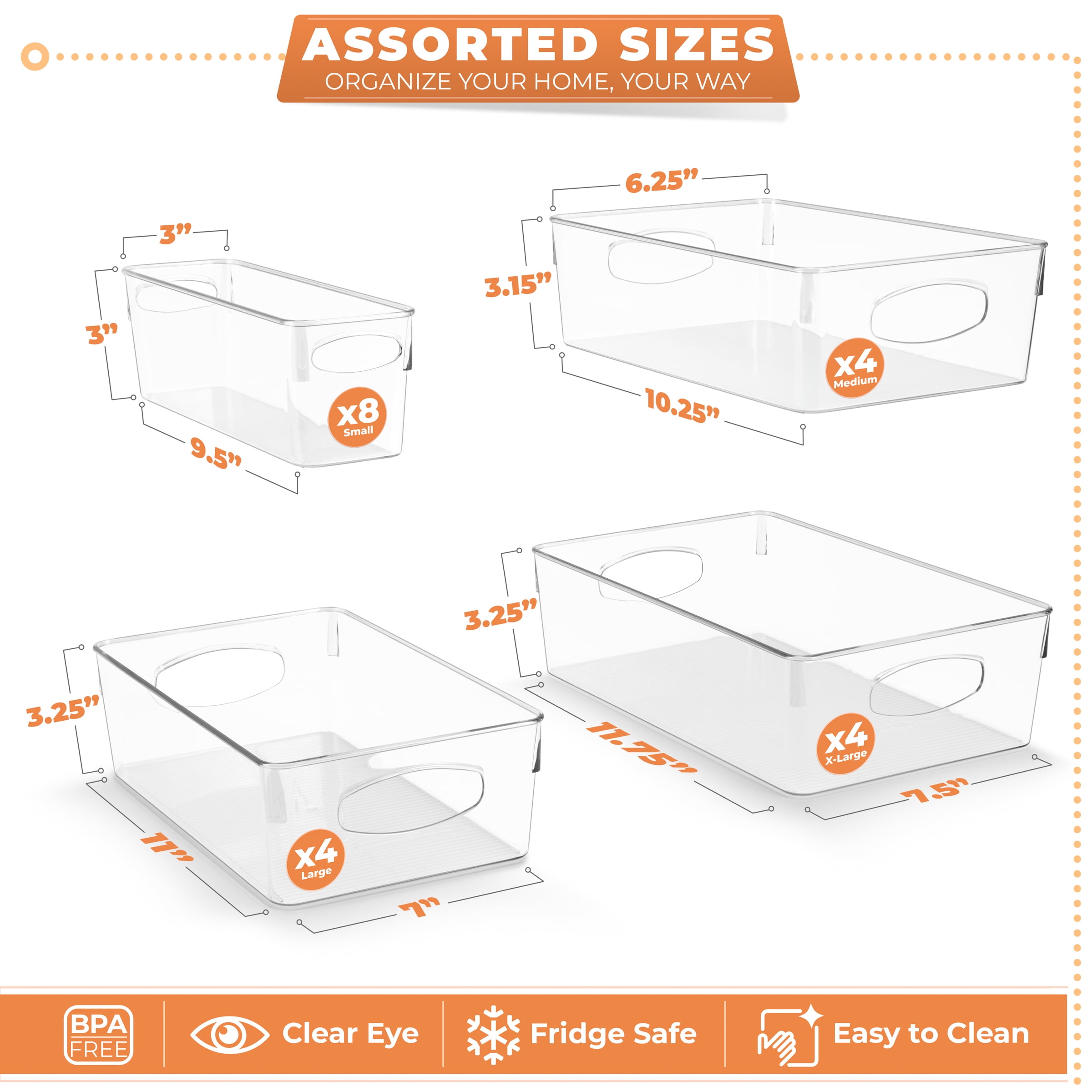 Sorbus 20 Pack Clear Plastic Storage Bins, Clear Organizer Bins with Handle for Kitchen, Pantry, Cabinet, Refrigerator, Craft, Toys, Clothes, Closet, Under Sink, Bathroom Organizers and Storage