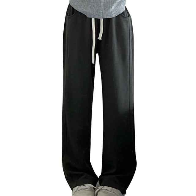 AherBiu Plus Size Pants for Women Wide Leg High Waisted Drawstring Lounge Pants Comfy Loose Fitting Trousers