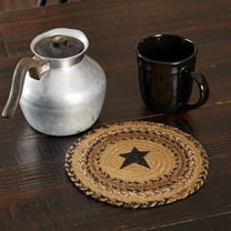 VHC Brands Kettle Grove Jute Stencil Star 8 inch Trivet Primitive Country Patchwork Kitchen Tabletop Design, Tan