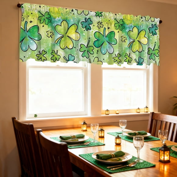HaoXun St. Patrick's Day Short Curtains - Colorful Printed Blackout Curtains for Kitchen and Bedroom Window Decorations