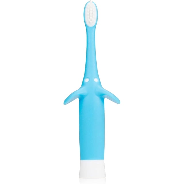Cepillo de dientes de entrenamiento para bebés y niños pequeños, suave para los primeros dientes del bebé, elefante azul, sin BPA, 0-3 años