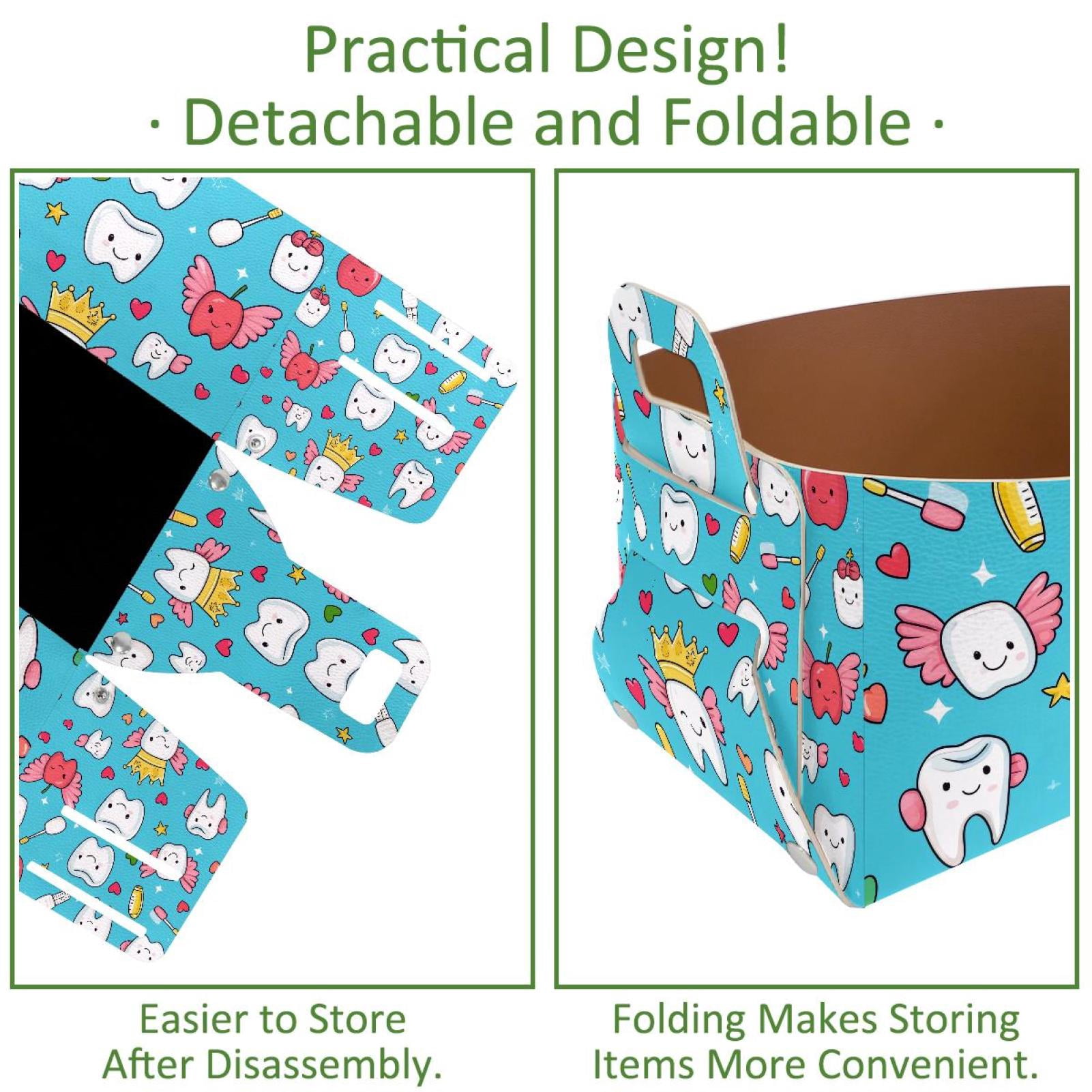 Wing Tooth Storage Basket Collapsible Storage Bin, PU Foldable Basket Convenient Box Storage Organizer with Handles for Shelves Office Bedroom Closet Nursery Toys Laundry