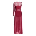 thumbnail image 4 of Doomiva Women's Lyrical Dance Dress Shiny Rhinestones Mesh Split Maxi Dresses Contemporary Dancewear Burgundy&Black XXL, 4 of 7