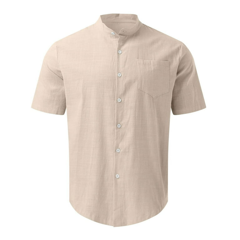 ZCFZJW Cotton Linen Shirts for Men Casual Summer Short Sleeve Button Down  Pocket Shirts Trendy Regular Fit Beach Vacation Hawaiian Shirts Khaki S