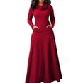 thumbnail image 1 of Vestidos largos lisos con bolsillos y manga larga con lazo para fiesta de noche para mujer, 1 of 5
