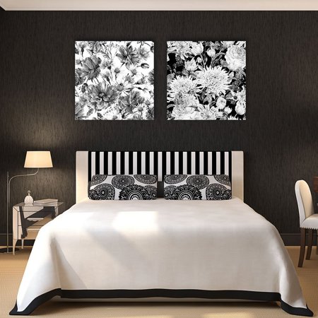 Squares Giclee Set - wall26-2 Panel Square Canvas Wall Art - Floral Pattern in Black and White - Giclee Print Gallery Wrap Modern Home Decor Ready to Hang - 12