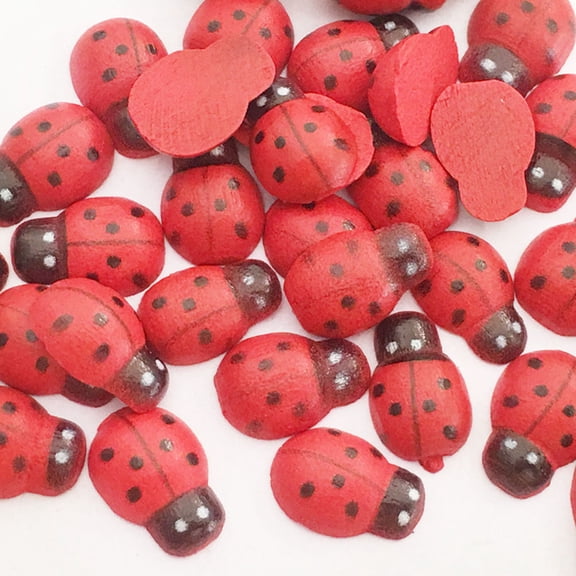 HEATSHAKING Party Decorations 200Pcs Wooden Ornaments Ladybug Shaped for DIY and Mini Garden