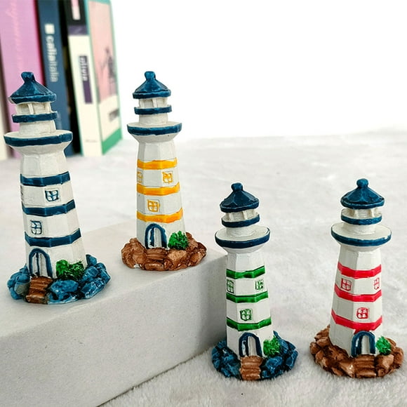 SHOWERORO 4Pcs Miniature Lighthouse Decor Resin Lighthouse Shape Coastal Theme Decor Graduation