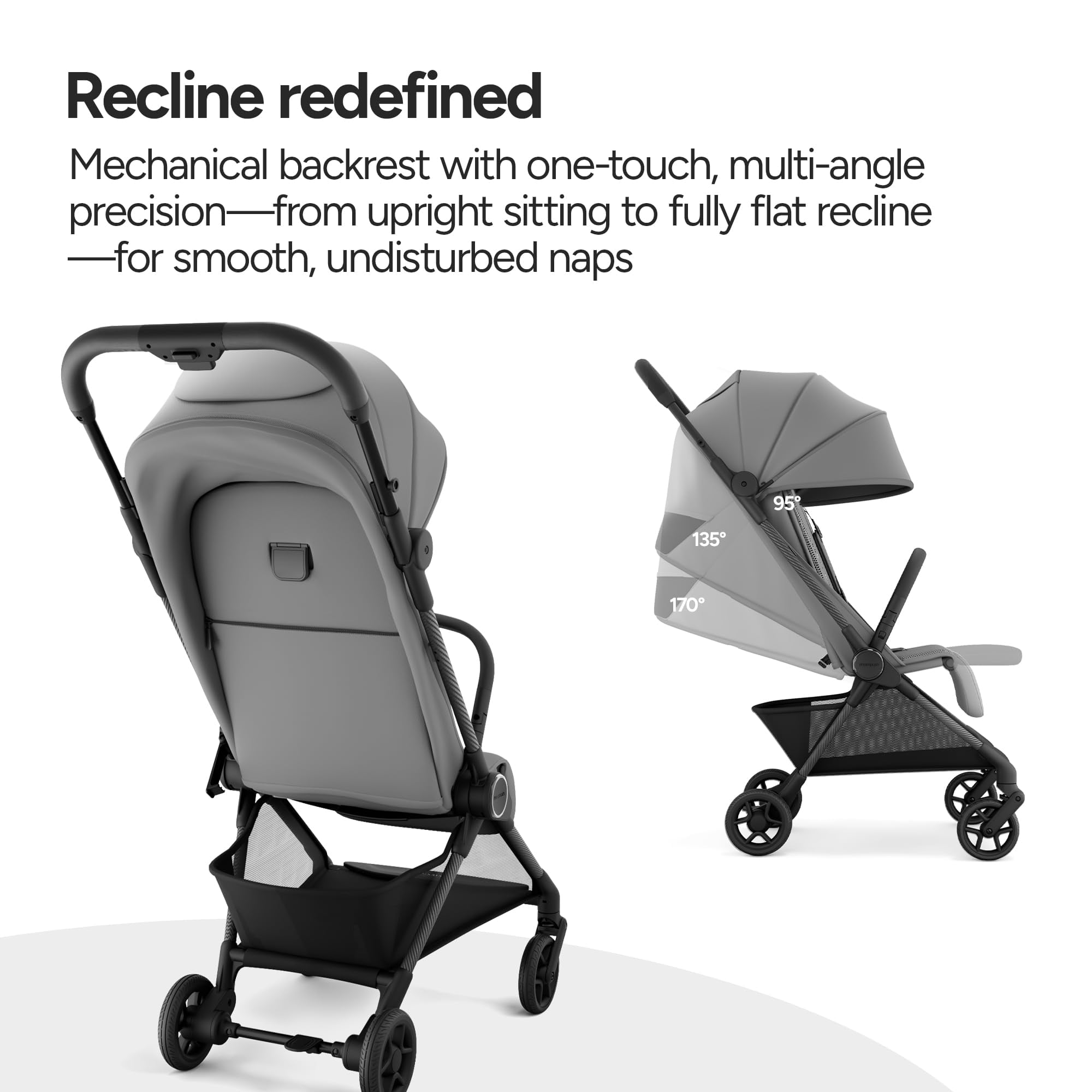 Mompush Nexis Carbon Ultra-Light Travel Stroller, Compact, Full Recline, from Birth to 50 lbs, Gray, 13.9LB, Unisex