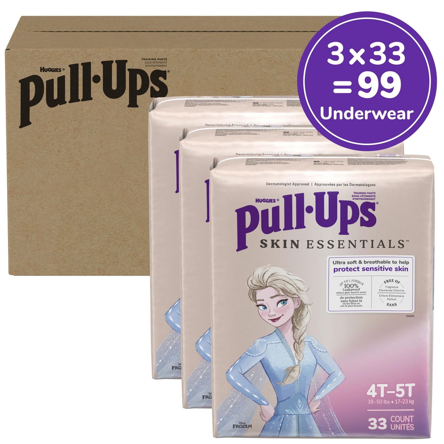 Sous-vêtements d’entraînement Pull-Ups Skin Essentials pour filles, 2T-5T (14 à 18 kg), 99-112 sous-vêtements