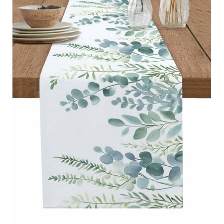 

Table Runner Dresser Scarf 13 x 90 Inch Spring Sage Green Eucalyptus Leaves Botanical Table Runners Non-Slip Heat Kitchen Dining Table Decor for Indoor Outdoor Home Party Decoration