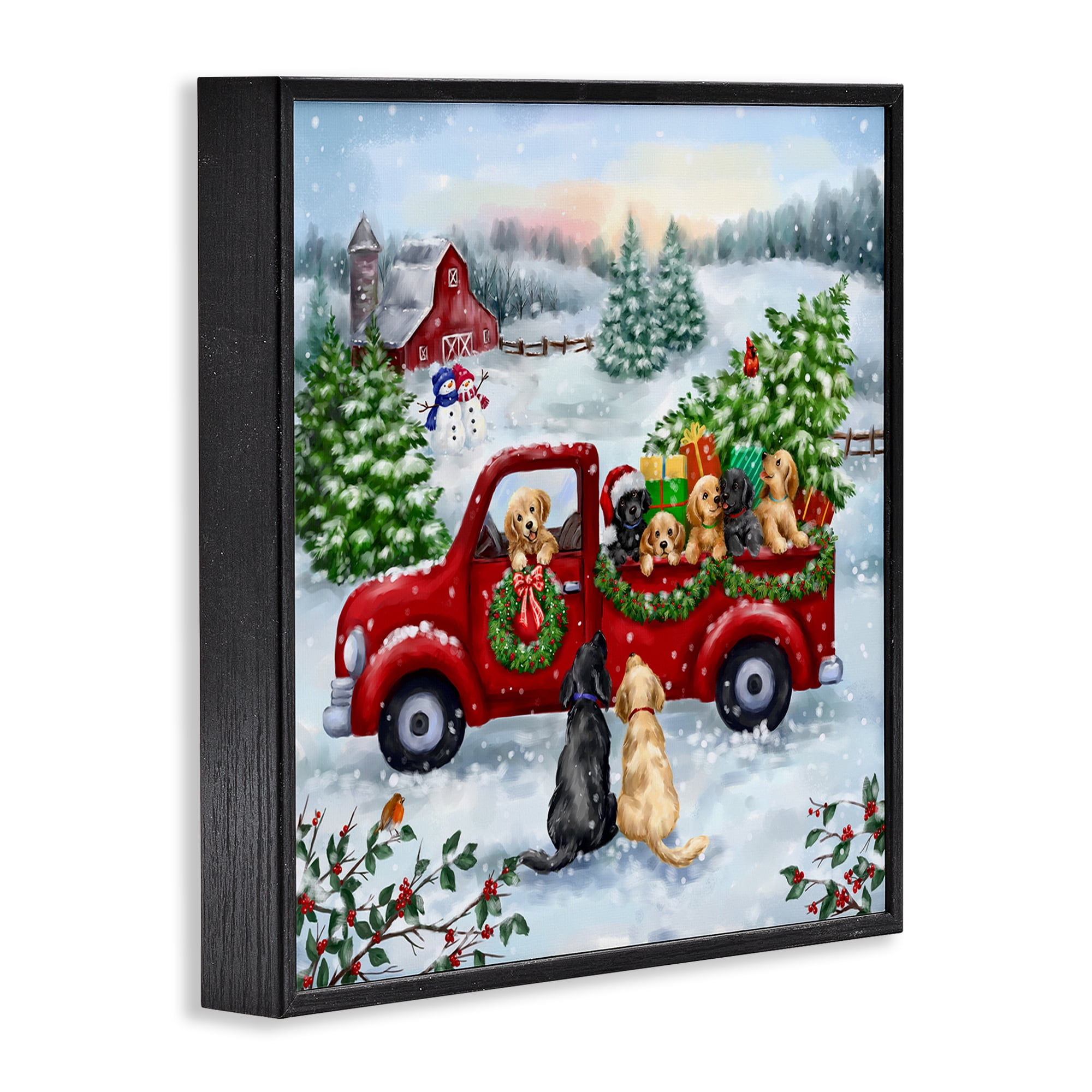 Stupell Industries Holiday Truck & Tree Holiday Painting Black Framed Art Prints Wall Art, 12 x 12