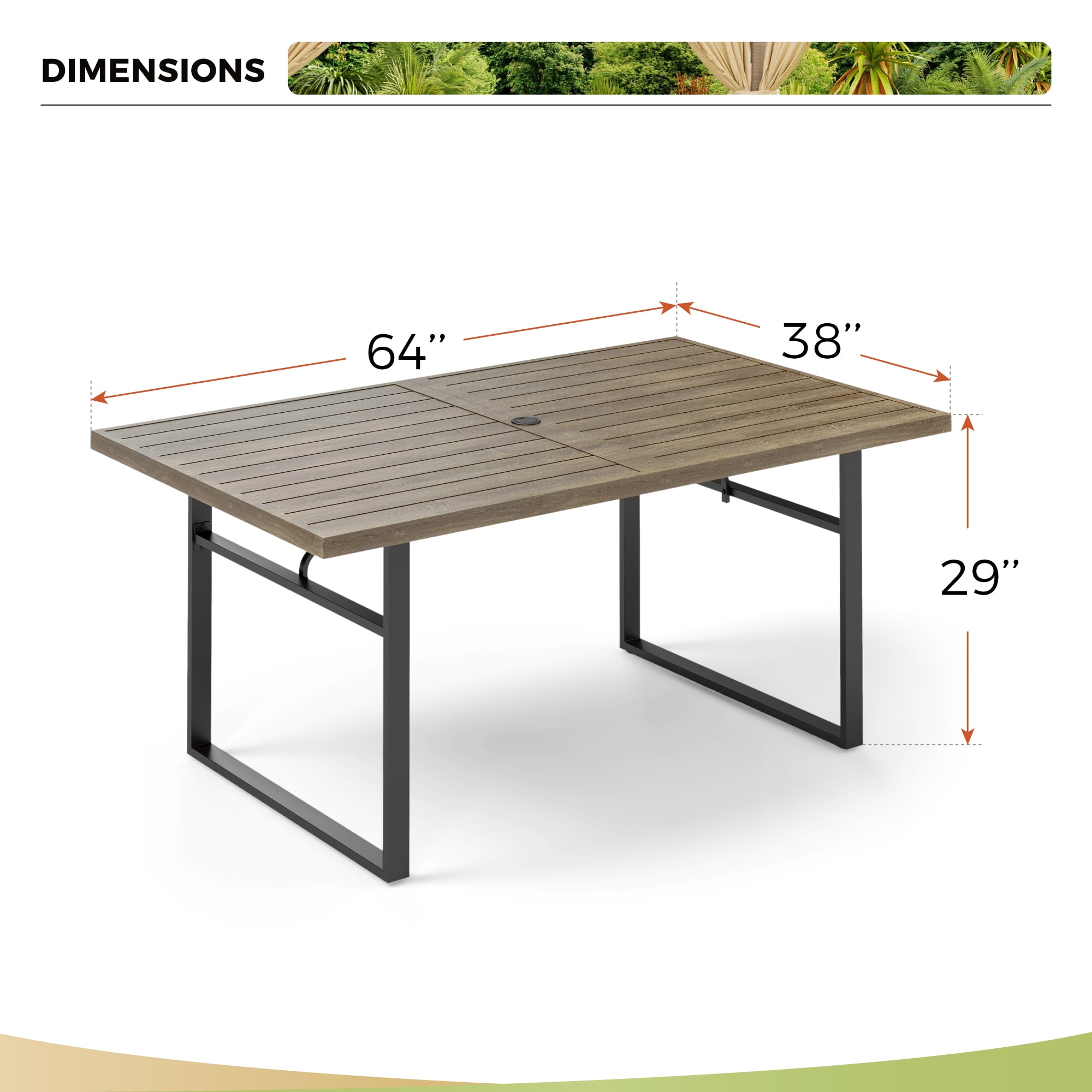 7-Piece Outdoor Patio Dining Set for 6, All-Weather Rattan Chairs and 64" Rectangular Wood-Like Table with Umbrella Hole