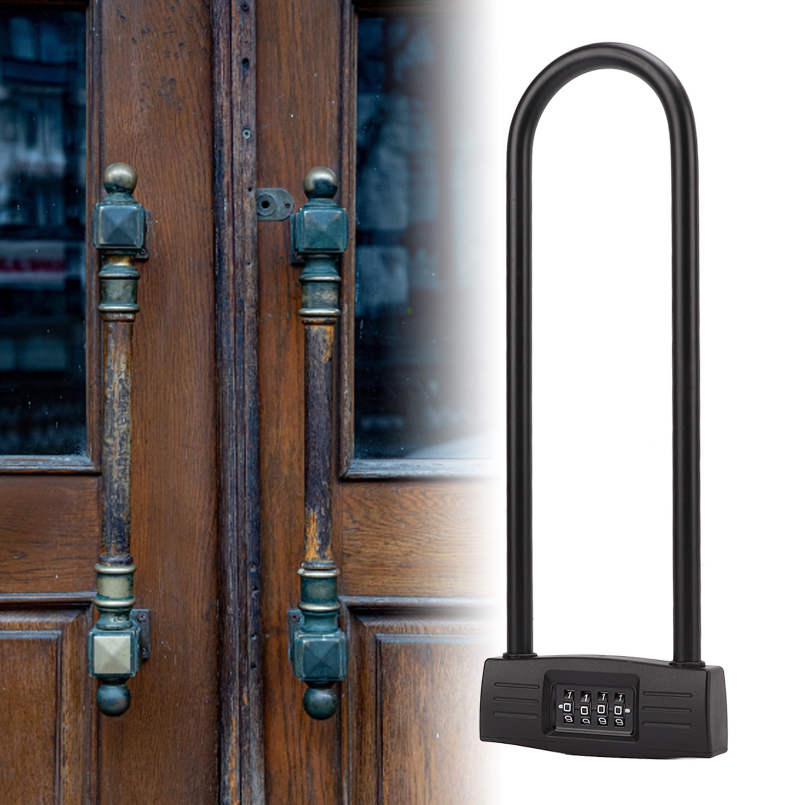 Rupoun Lengthen 4 Digit Combination U Lock Anti Theft Long Shackle Resettable Padlock for Bicycle, Motorcycle, and Electric Scooter, Black