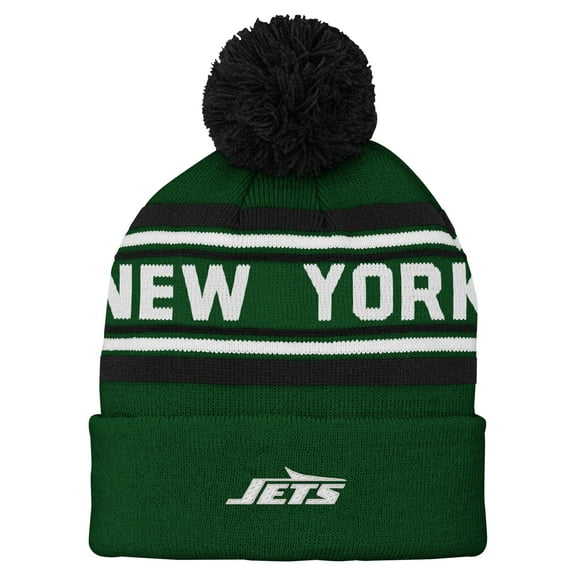 Youth Green New York Jets Jacquard Cuffed Knit Hat with Pom