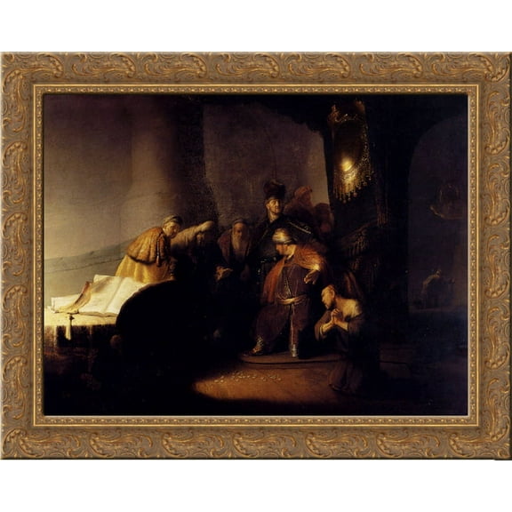 Repentant Judas Returning The Pieces Of Silver 24x20 Gold Ornate Wood Framed Canvas Art by Rembrandt
