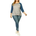thumbnail image 2 of Unique Bargains Juniors' Plus Size 3/4 Sleeve Floral Female Modern Raglan Tops 1X Blue, 2 of 7