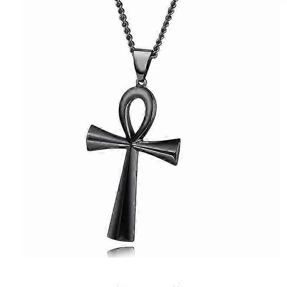 2026 Ancient Egyptian Ankh Cross Necklace - 1pc Amulet Necklace Coptic Ankh Cross Pendant for Women Men,with Wheat Chain Religious Jewelry,Black