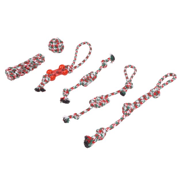 Juguetes de cuerda para masticar para perros, 6 piezas de cuerda de algodón para mascotas, juguete de cuerda para perros de Navidad, juguetes para masticar para cachorros, funcionamiento suave Jadeshay A