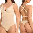 thumbnail image 3 of Elainilye Fashion Bodysuits for Women Tummy Control Shaping Crotch Fit Lace Tight Strap Bodysuit Shapewear,Beige, 3 of 8