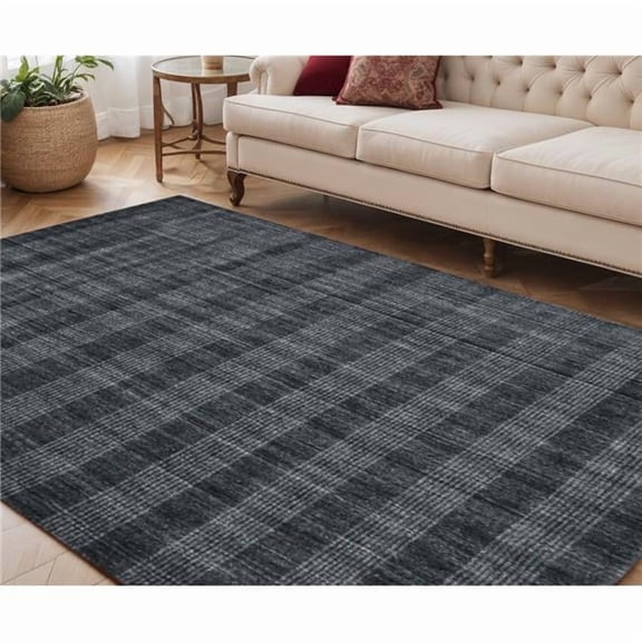 HomeRoots 570492 5 x 8 ft. Charcoal & Gray Wool Plaid Hand Woven Rectangle Area Rug
