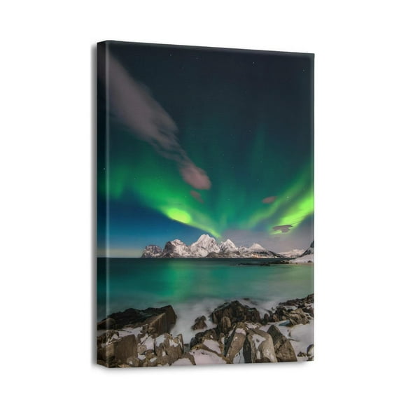 Arctic Night Sky Beautiful Aurora Scenery Canvas Wall Art for Office, Bedroom, Living Room (12x16inch)