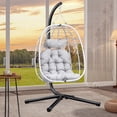 thumbnail image 3 of Hanging Egg Chair with Stand Swing Chair Wicker Indoor Outdoor Hammock Egg Chair with Cushions 330lbs for Patio, Bedroom, Garden and Balcony, Light Gray, 3 of 5