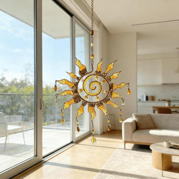 Acrylic Sun Crystal Spiral Hanging Ornament, Handcrafted Bohemian Suncatcher, Sparkling Solar-Powered Window and Garden Easter Decor, Unique Handmade Art Piece for Home and Outdoor Spaces, Colorful