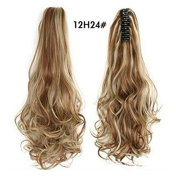 LOLIPPYY Long Ponytail Hair Extension Wavy Curly Claw Clip Ponytail Natural Looking Synthetic Fake Hairpiece for Women - Light Brown