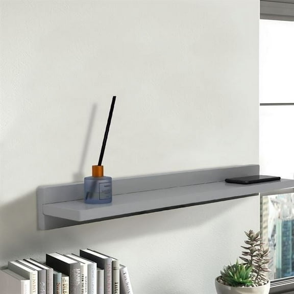 35" Wireless Charging Shelf, 15W/3A Charging, 78" 3A Cable, Solid Rubber Wood, Light Gray