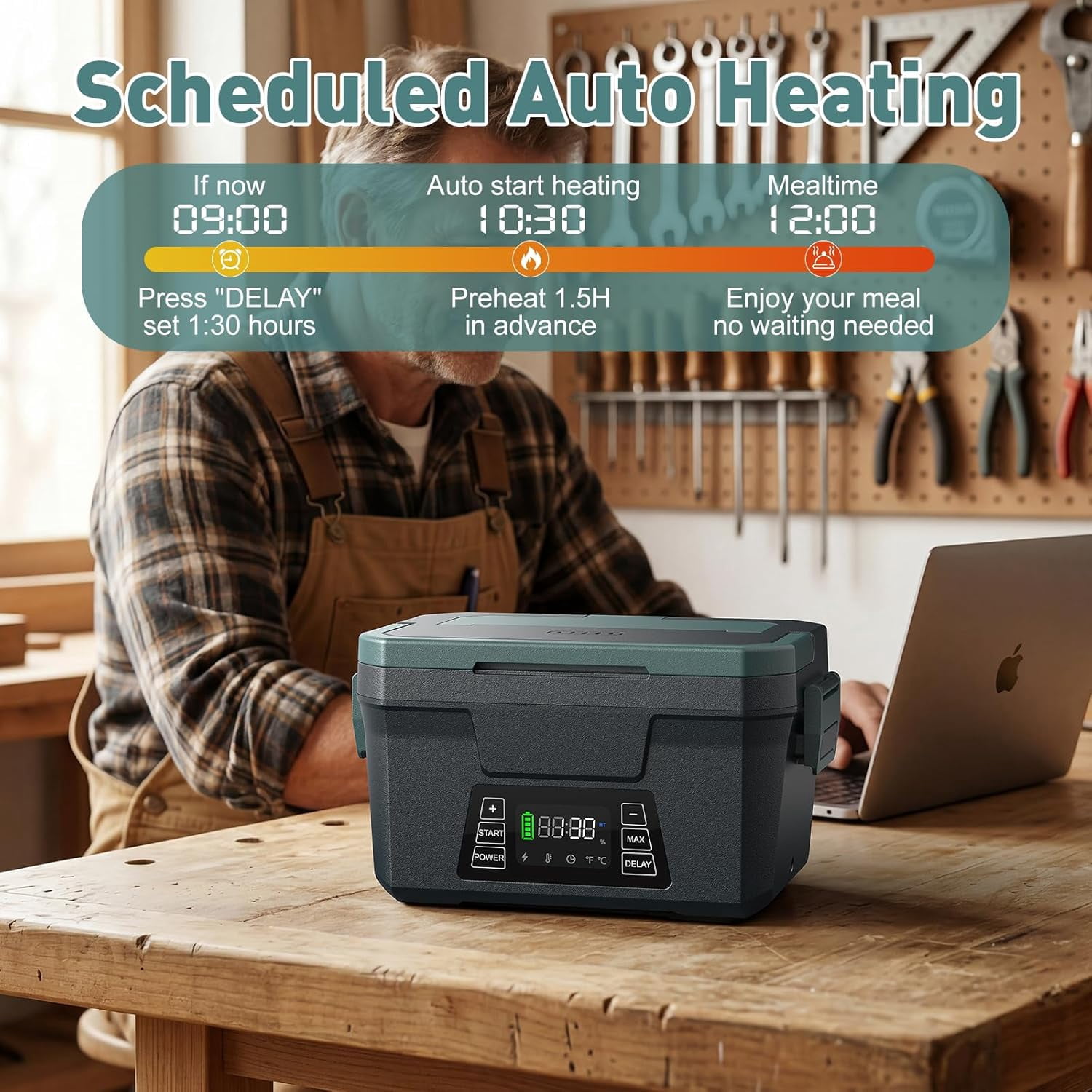 Cordless Electric Lunch Box for Adults, APP Control Heated Lunch Box for Men, 18000mAh Battery Powered Portable Food Warmer/ Timer, Auto Heating 5-side Rechargeable 248°F for Women/Work/Outdoor/Gift