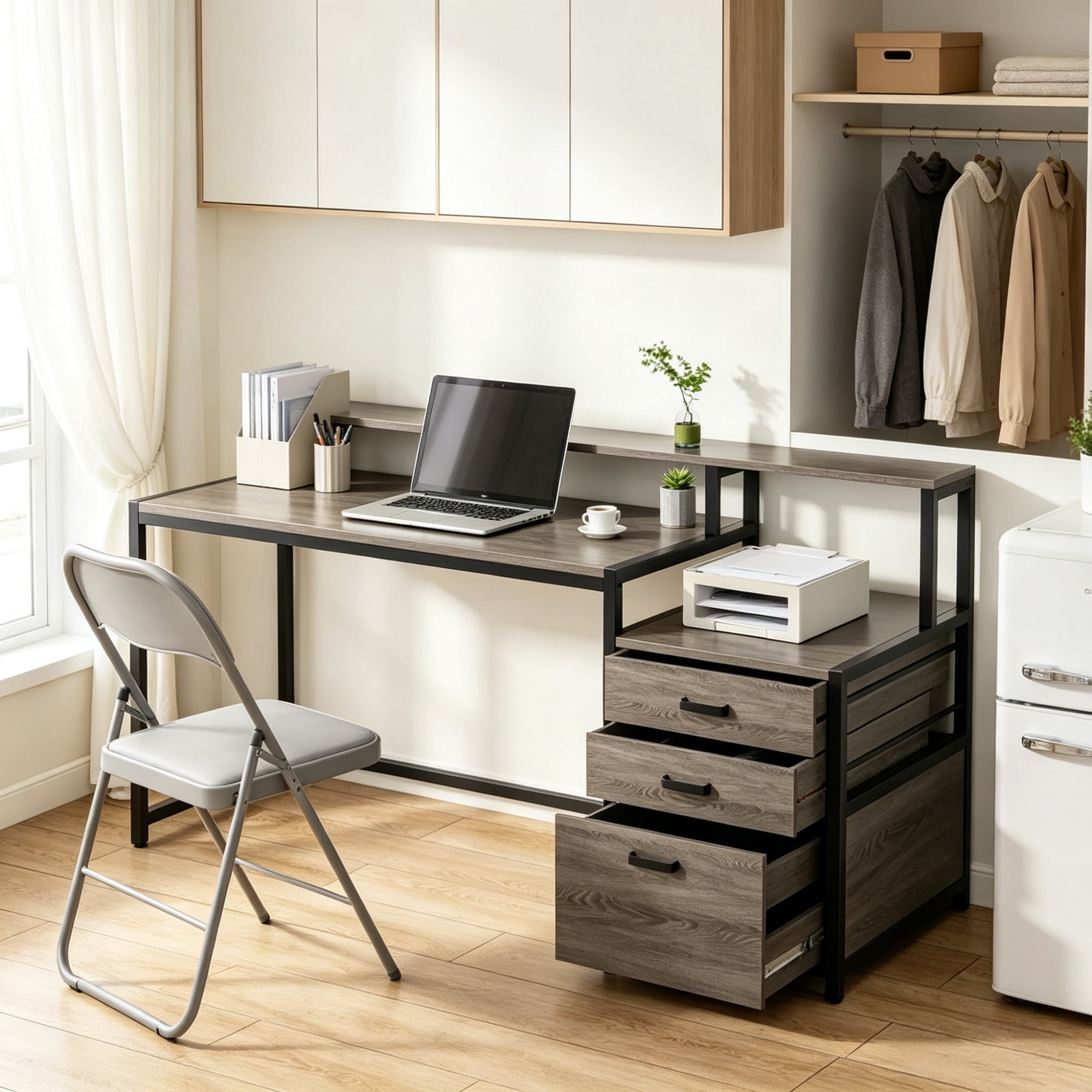 63 Inch Ergonomic Computer Desk with Drawers and Monitor Stand, Office Desk