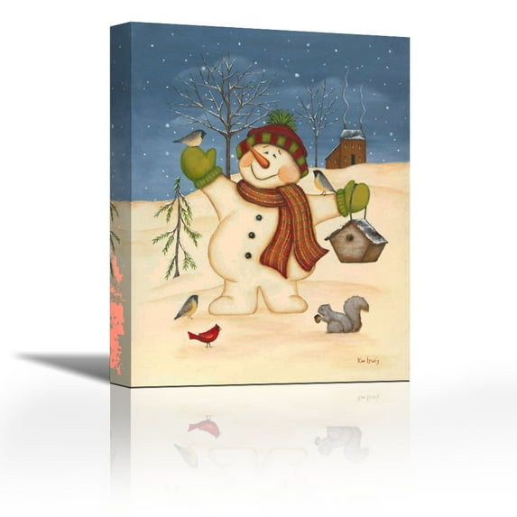 Snowman Bird House - Contemporary Fine Art Giclee on Canvas Gallery Wrap - wall décor - Art painting - 27 x 36 Inch - Ready to Hang