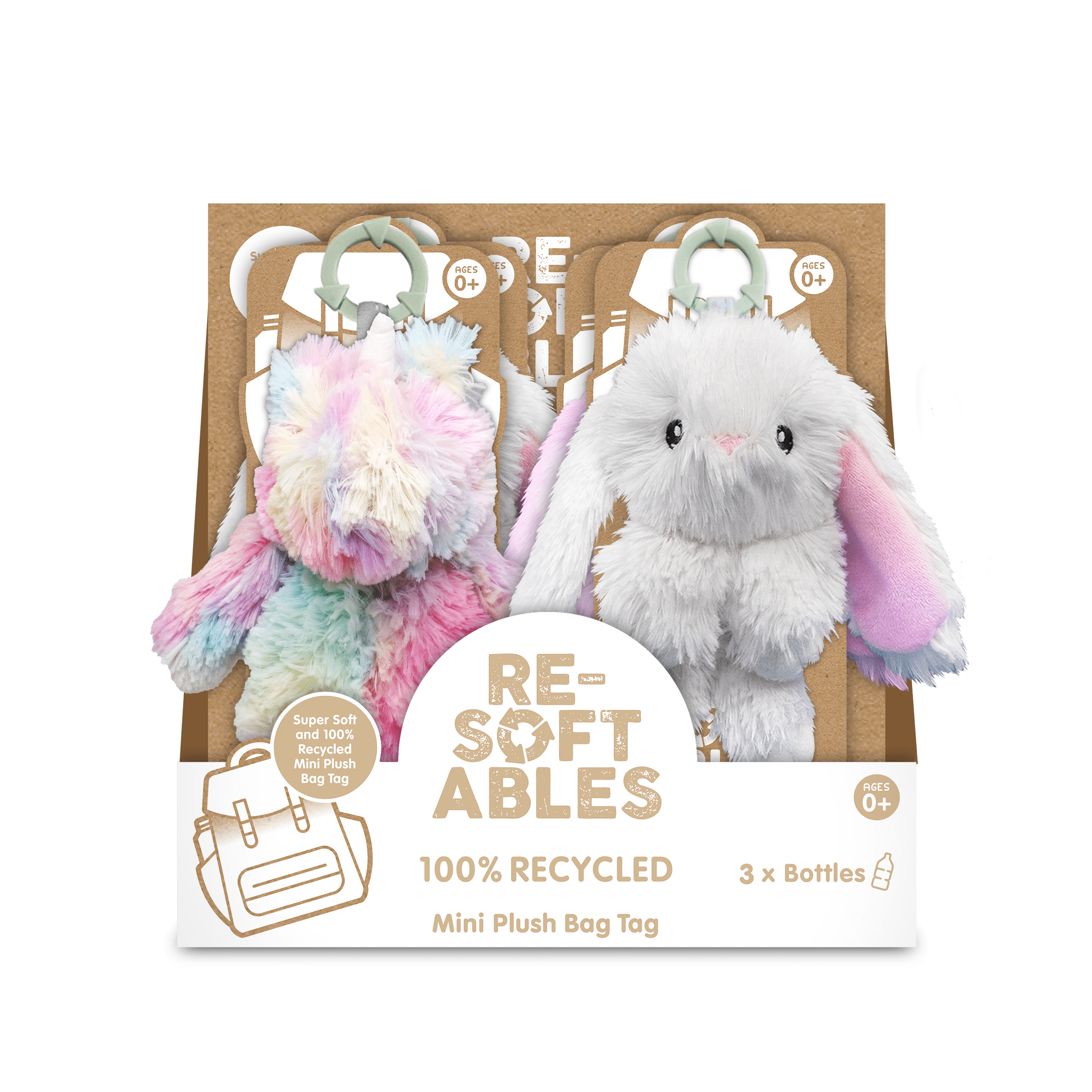 Resoftables Eco Friendly Mini Plush Bag Tag Novelty Toy, Made from 100