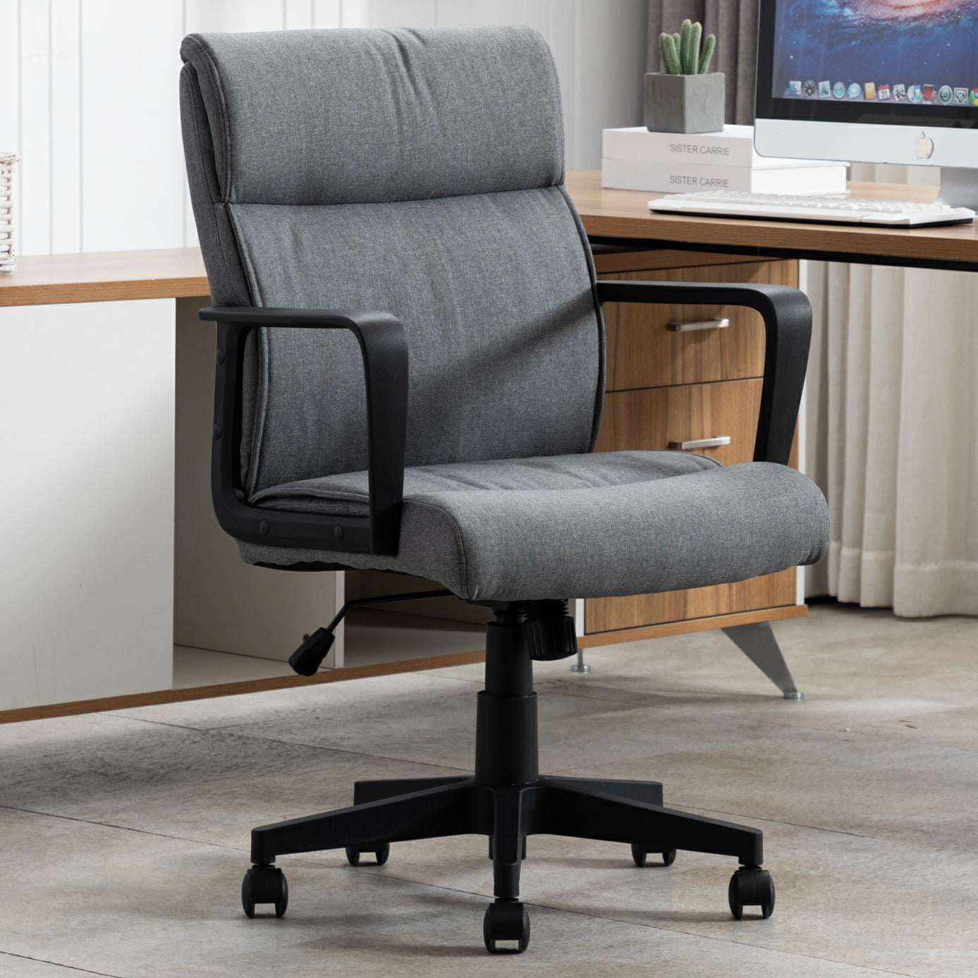 LUXMOD Office Chair Spring Cushion Mid Back Executive Desk Fabric Chair