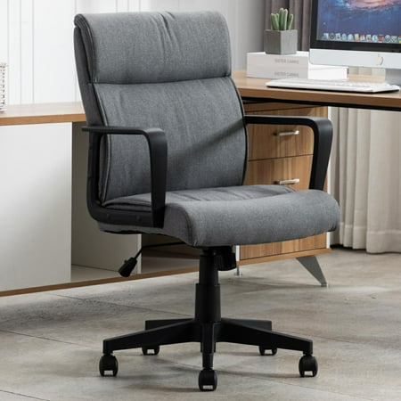 UPC: 0760932021985 | LUXMOD Office Chair Spring Cushion Mid Back Executive Desk Fabric Chair with PP Arms 360 Swivel Task Chair