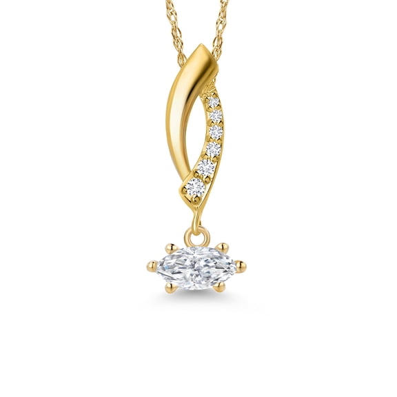 Gem Stone King 10K Yellow Gold White Moissanite and Lab Grown Diamond Pendant Necklace for Women | 0.26 Cttw | Gemstone Birthstone | Marquise 6X3MM | With 18 inch Chain