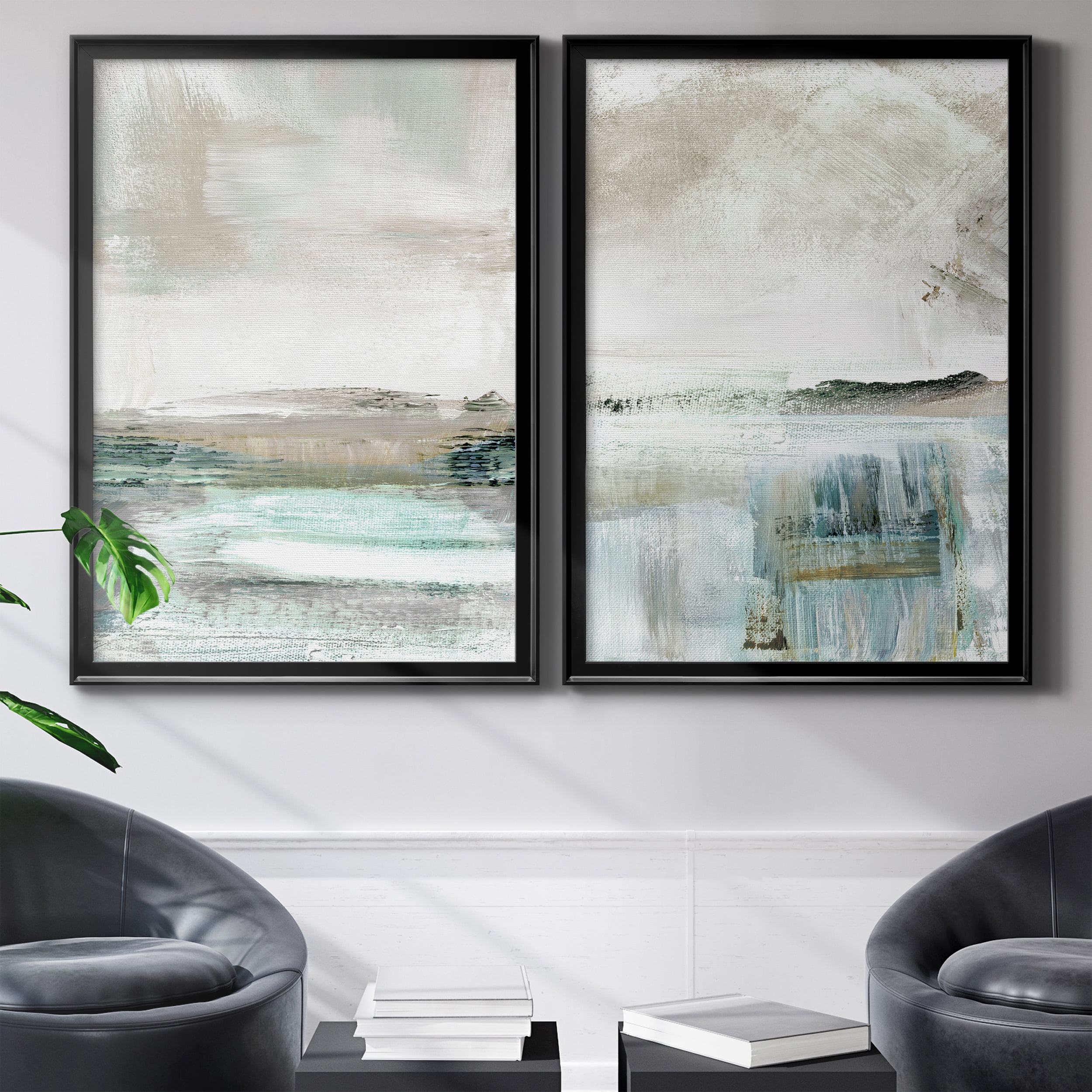 2 Piece Set Summer Teal I Premium Framed Canvas - Ready to Hang - 26.5 x 36.5 Each - Black Frame
