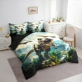 thumbnail image 3 of Manfei Kids Dinosaur Twin Bedding Sets 7pcs for Boys, Tyrannosaurus Rex Bedding Comforter Set, Wild Jungle Animal Sheet Sets, Ultra Soft Home Decor, 3 of 8